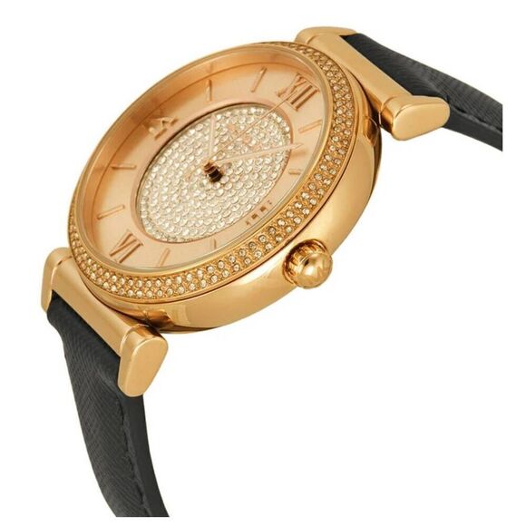 MICHAEL KORS Catlin Rose Crystal Set Black Leather Ladies Watch MK-2376 - Picture 6 of 8